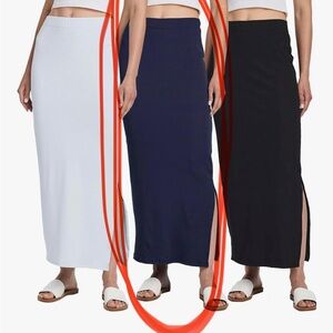 NWT NAVY BLUE Women's Ribbed High Waisted Maxi Skirt with Side Slit